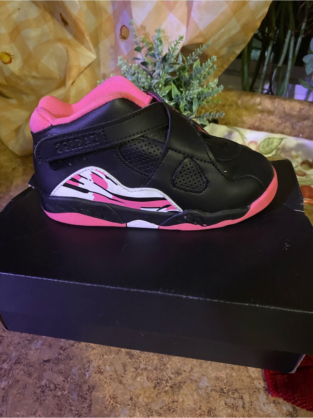 Jordan Kids Black and Pink Strap Sneakers